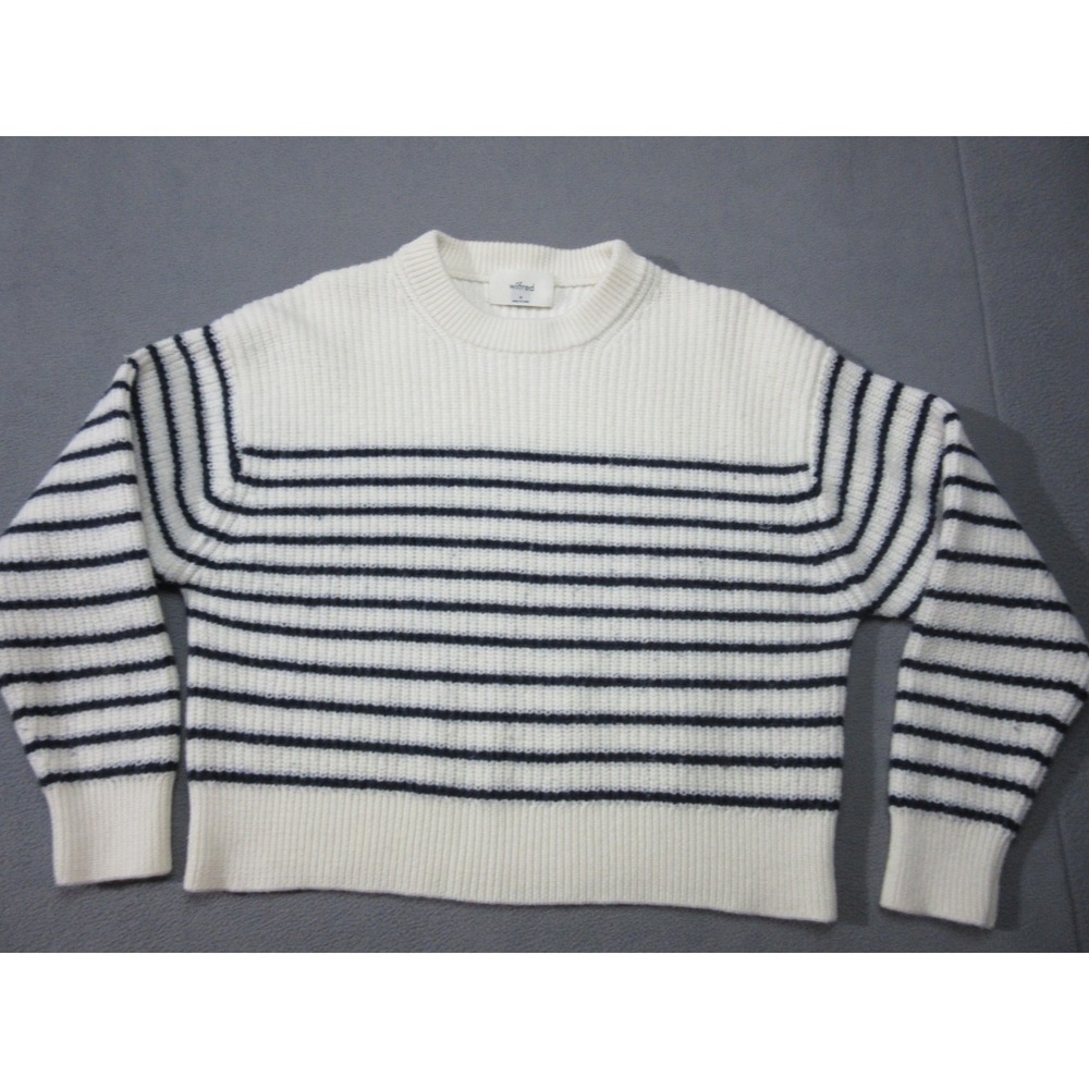 Aritzia Wilfred Sweater Womens Medium White Striped Maria Merino Wool Cropped